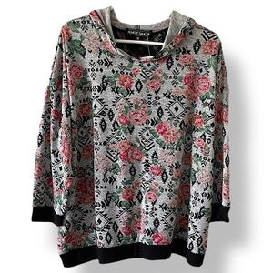 🐰 2X Juniors Sweater Rose Lace Hoodie Gray Black